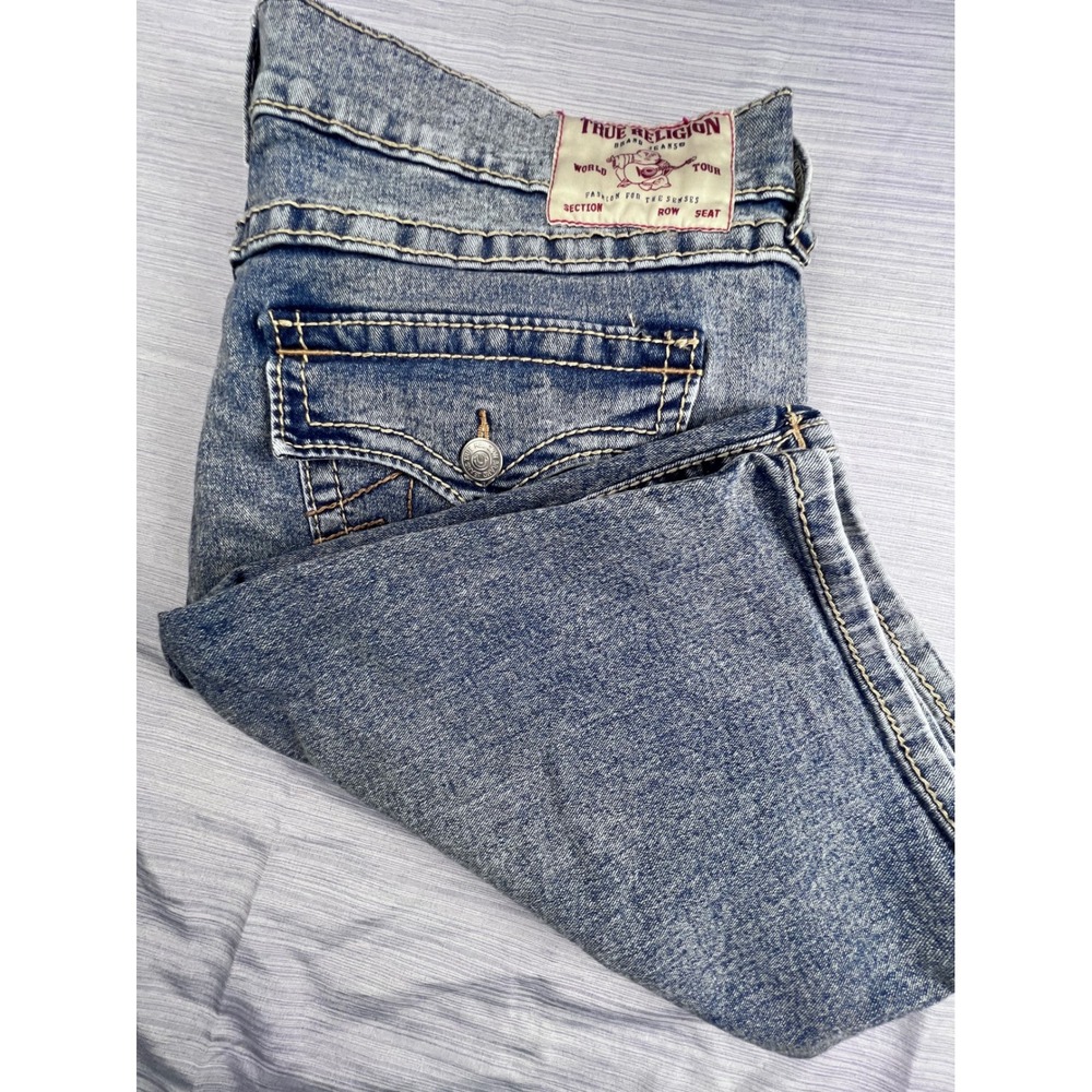 True Religion Ricky Relaxed Straight Blue Denim Shorts Mens 40 Thick Stitch